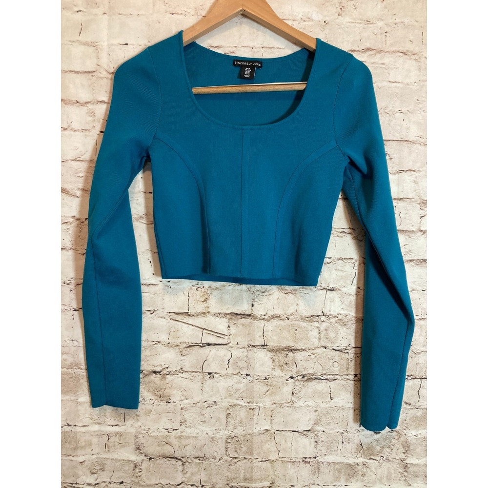 Sincerely Jules Crop Top Womens Medium Dark Teal Santana Knit Cropped Boho Hippy